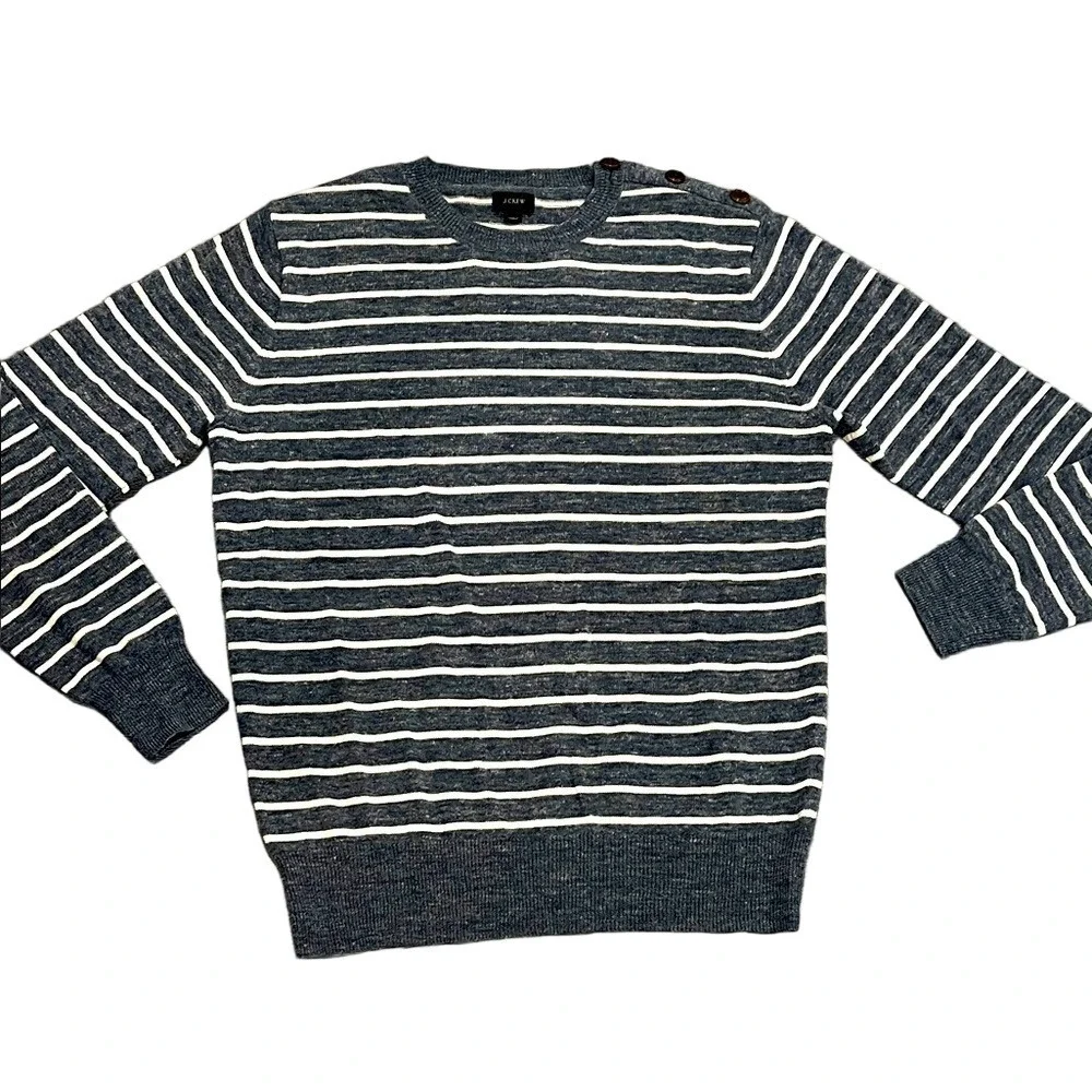 J. Crew Men's blue and White Striped Crewneck Sweater